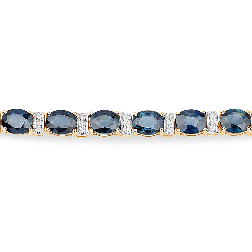 12.05 Carat Genuine Blue Sapphire and White Diamond 14K Yellow Gold Bracelet