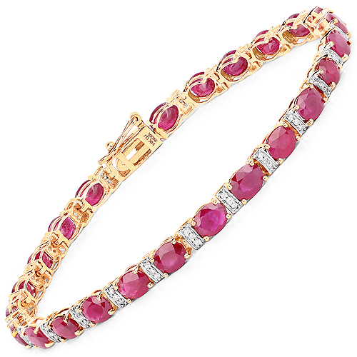 Bracelets-11.55 Carat Genuine Ruby and White Diamond 14K Yellow Gold Bracelet