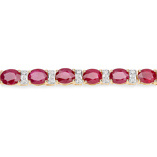 11.55 Carat Genuine Ruby and White Diamond 14K Yellow Gold Bracelet