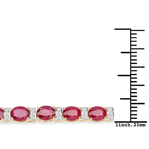 11.55 Carat Genuine Ruby and White Diamond 14K Yellow Gold Bracelet