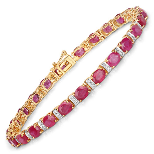Bracelets-7.76 Carat Genuine Ruby and White Diamond 14K Yellow Gold Bracelet