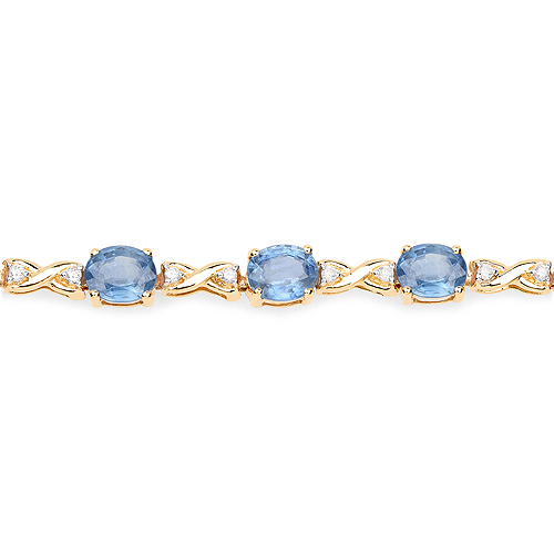 7.81 Carat Genuine Blue Sapphire and White Diamond 14K Yellow Gold Bracelet