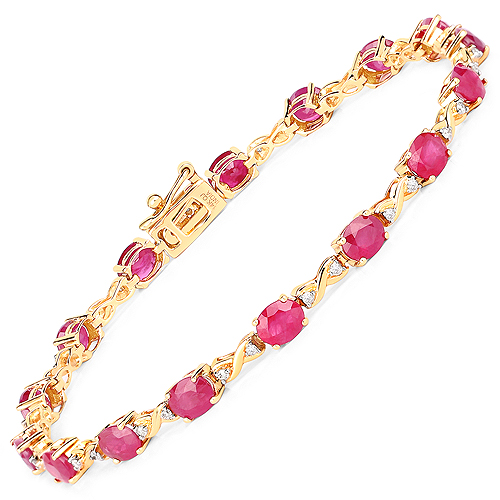 Bracelets-7.49 Carat Genuine Ruby and White Diamond 14K Yellow Gold Bracelet