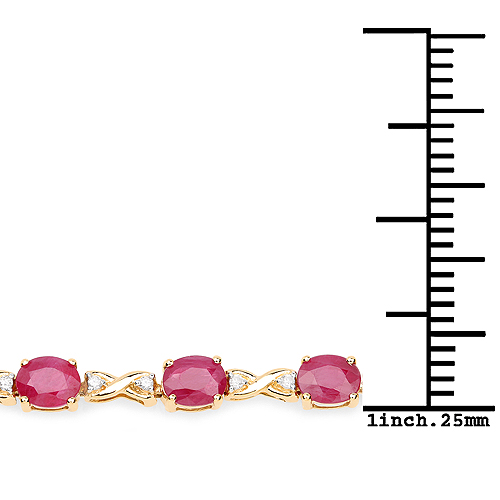7.49 Carat Genuine Ruby and White Diamond 14K Yellow Gold Bracelet