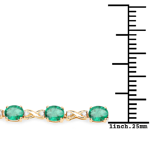 5.09 Carat Genuine Zambian Emerald and White Diamond 14K Yellow Gold Bracelet