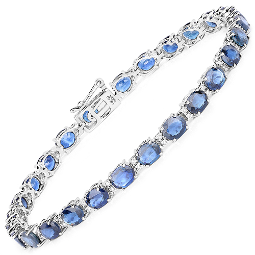 Bracelets-12.97 Carat Genuine Blue Sapphire and White Diamond 14K White Gold Bracelet