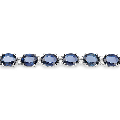 12.97 Carat Genuine Blue Sapphire and White Diamond 14K White Gold Bracelet