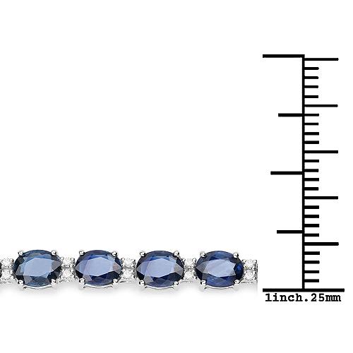 12.97 Carat Genuine Blue Sapphire and White Diamond 14K White Gold Bracelet