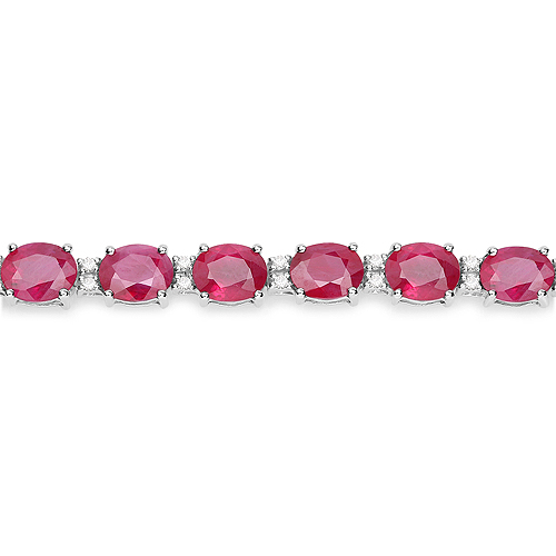 12.43 Carat Genuine Ruby and White Diamond 14K White Gold Bracelet
