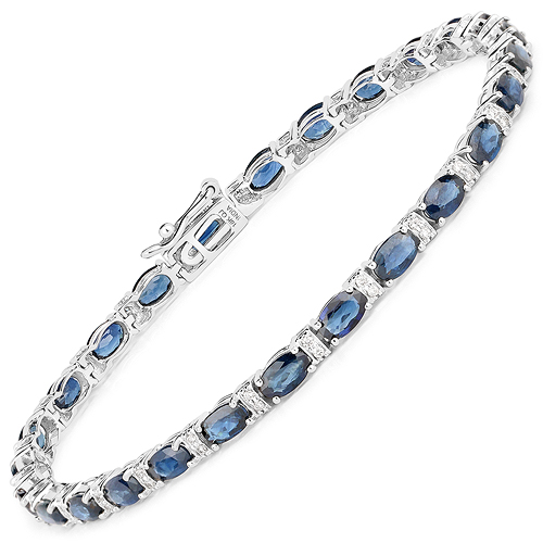 Bracelets-18K White Gold 8.07 Carat Genuine Blue Sapphire and White Diamond Bracelet