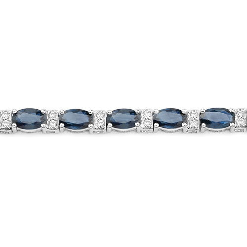 18K White Gold 8.07 Carat Genuine Blue Sapphire and White Diamond Bracelet