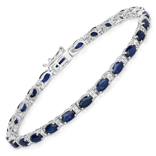 Bracelets-5.75 Carat Genuine Blue Sapphire and White Topaz .925 Sterling Silver Bracelet