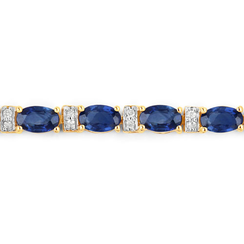 5.73 Carat Genuine Blue Sapphire and White Diamond 14K Yellow Gold Bracelet