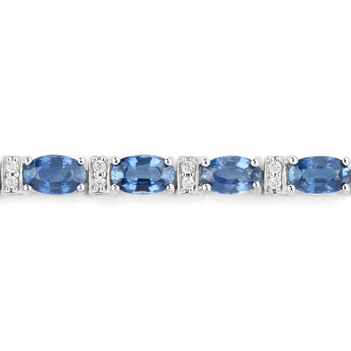 5.73 Carat Genuine Blue Sapphire and White Diamond 14K White Gold Bracelet