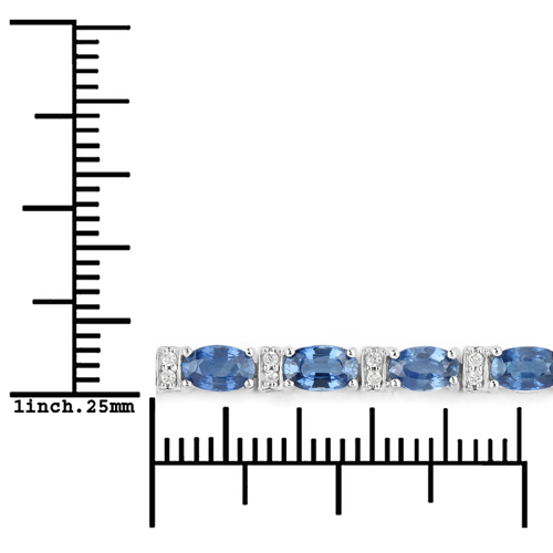 5.73 Carat Genuine Blue Sapphire and White Diamond 14K White Gold Bracelet
