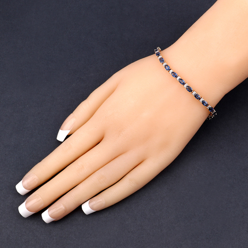 5.73 Carat Genuine Blue Sapphire and White Diamond 14K Yellow Gold Bracelet