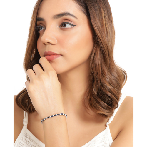 8.07 Carat Genuine Blue Sapphire and White Diamond 14K White Gold Bracelet