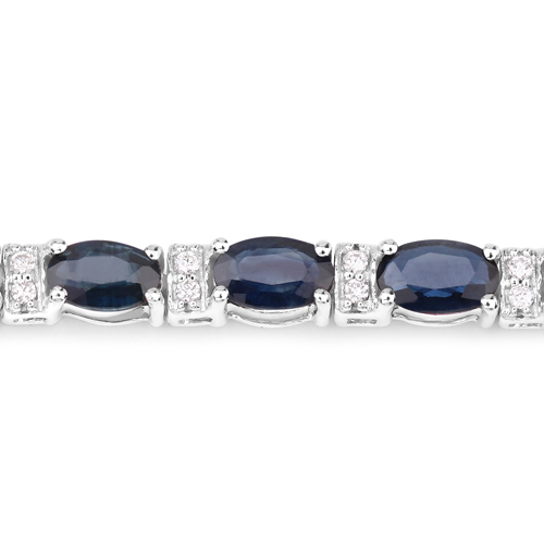 8.07 Carat Genuine Blue Sapphire and White Diamond 14K White Gold Bracelet