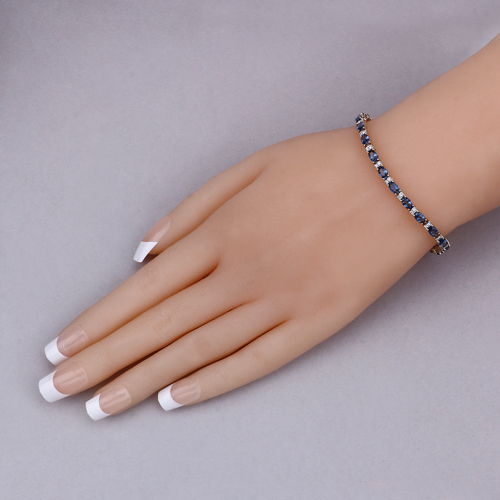8.07 Carat Genuine Blue Sapphire and White Diamond 14K Yellow Gold Bracelet