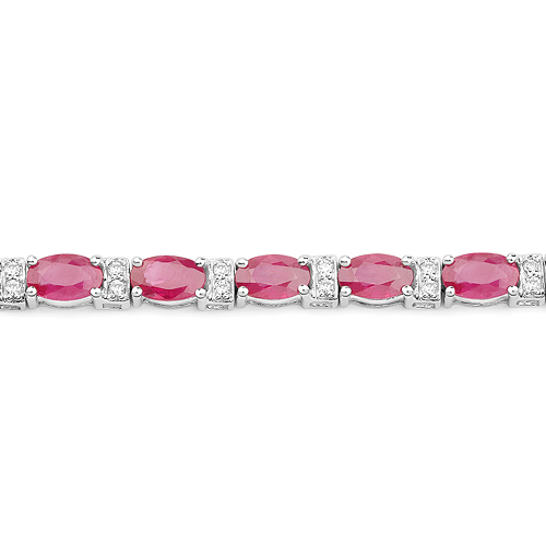 18K White Gold 7.29 Carat Genuine Ruby and White Diamond Bracelet
