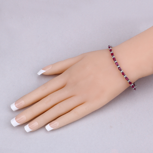 6.77 Carat Genuine Ruby and White Diamond 14K White Gold Bracelet