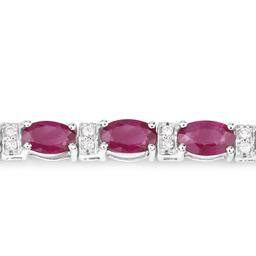 6.77 Carat Genuine Ruby and White Diamond 14K White Gold Bracelet
