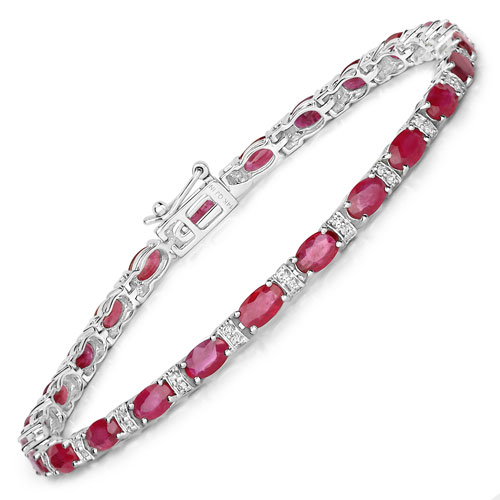 Bracelets-6.98 Carat Genuine Ruby and White Diamond 14K White Gold Bracelet
