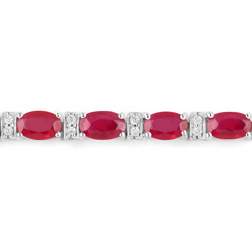 6.98 Carat Genuine Ruby and White Diamond 14K White Gold Bracelet