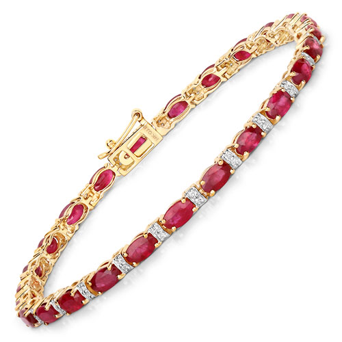 Bracelets-6.98 Carat Genuine Ruby and White Diamond 14K Yellow Gold Bracelet