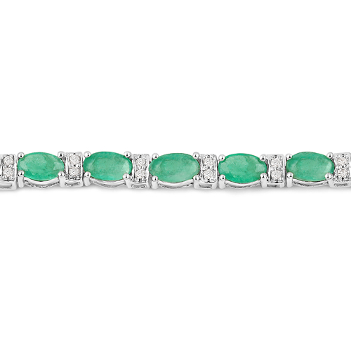 5.21 Carat Genuine Zambian Emerald and White Diamond 14K White Gold Bracelet