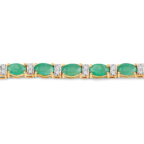 5.21 Carat Genuine Zambian Emerald and White Diamond 14K Yellow Gold Bracelet