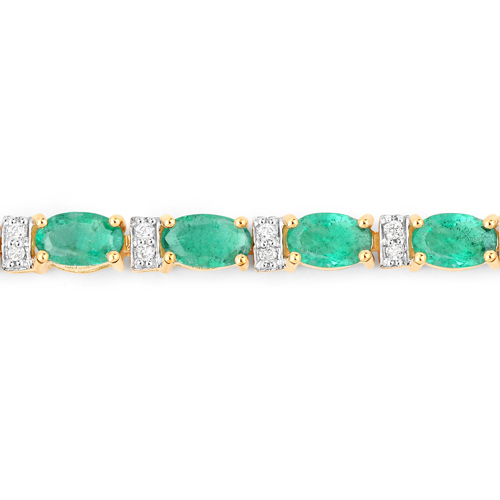 4.98 Carat Genuine Zambian Emerald and White Diamond 14K Yellow Gold Bracelet