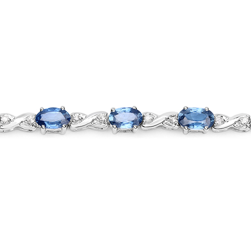 5.31 Carat Genuine Blue Sapphire and White Diamond 14K White Gold Bracelet