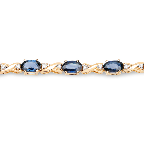 5.31 Carat Genuine Blue Sapphire and White Diamond 14K Yellow Gold Bracelet