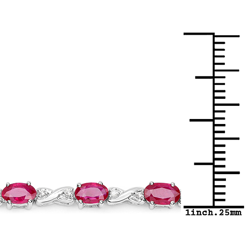 4.46 Carat Genuine Ruby and White Diamond 14K White Gold Bracelet