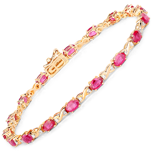 Bracelets-4.46 Carat Genuine Ruby and White Diamond 14K Yellow Gold Bracelet