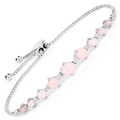 Bracelets-5.50 Carat Genuine Pink Opal and White Topaz .925 Sterling Silver Bracelet