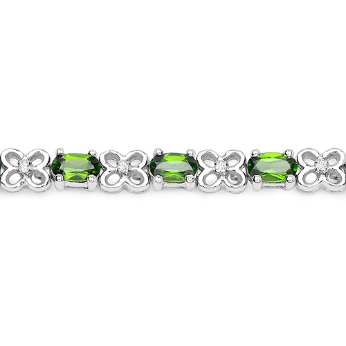 4.31 Carat Genuine Chrome Diopside and White Zircon .925 Sterling Silver Bracelet