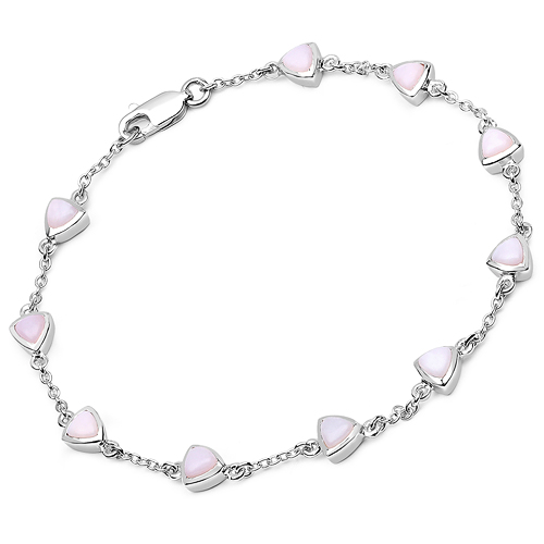 Bracelets-2.40 Carat Genuine Pink Opal .925 Sterling Silver Bracelet