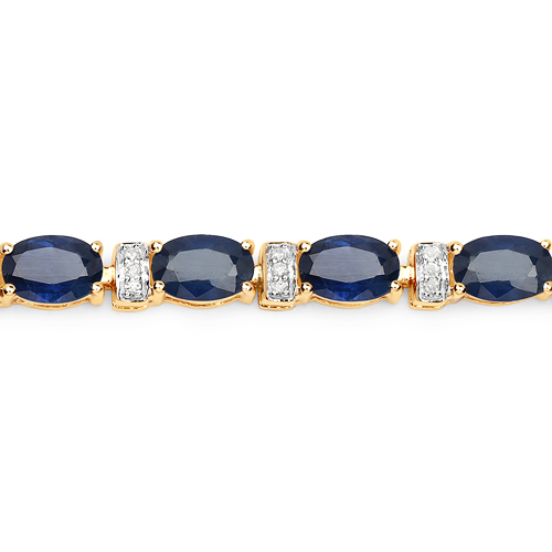 11.24 Carat Genuine Blue Sapphire and White Diamond 14K Yellow Gold Bracelet