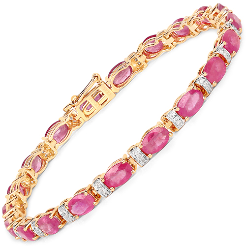 Bracelets-11.24 Carat Genuine Ruby and White Diamond 14K Yellow Gold Bracelet