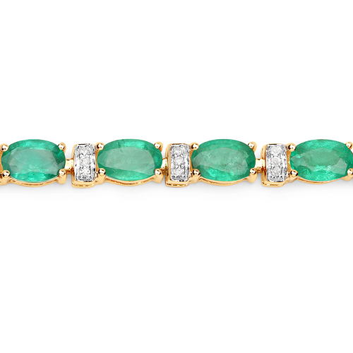 8.24 Carat Genuine Zambian Emerald and White Diamond 14K Yellow Gold Bracelet