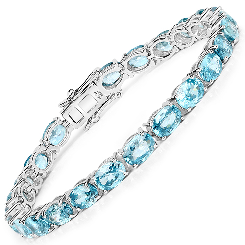 Bracelets-14.30 Carat Genuine Blue Zircon .925 Sterling Silver Bracelet