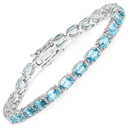Bracelets-30.00 Carat Genuine Blue Zircon .925 Sterling Silver Bracelet
