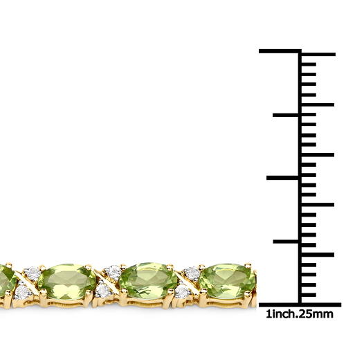 18K Yellow Gold Plated 9.91 Carat Genuine Peridot and White Topaz .925 Sterling Silver Bracelet