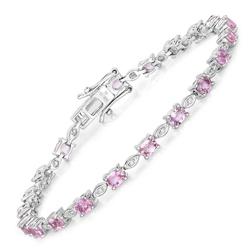 Bracelets-4.47 Carat Genuine Pink Sapphire and White Diamond 14K White Gold Bracelet