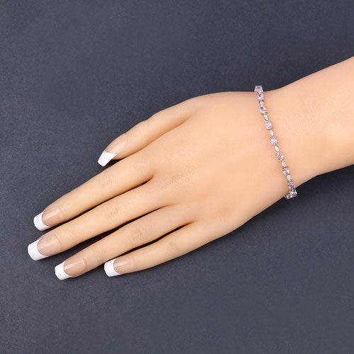 4.47 Carat Genuine Pink Sapphire and White Diamond 14K White Gold Bracelet
