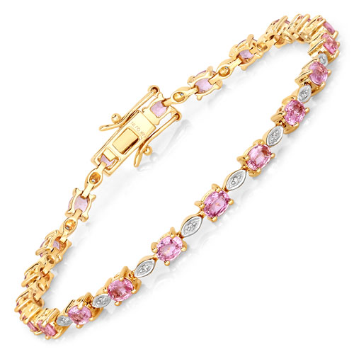 Bracelets-4.47 Carat Genuine Pink Sapphire and White Diamond 14K Yellow Gold Bracelet