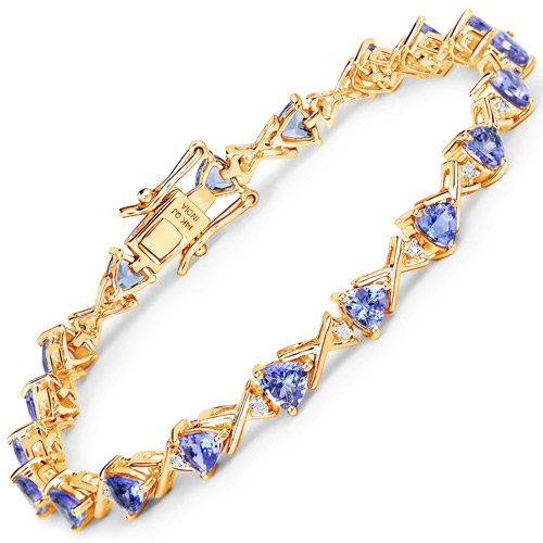 Bracelets-4.47 Carat Genuine Tanzanite and White Diamond 14K White Gold Bracelet