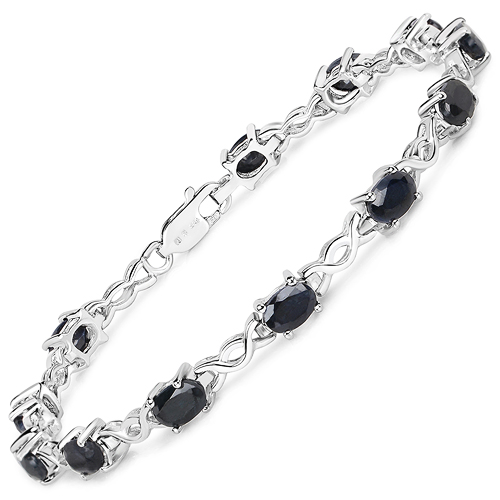 Bracelets-6.60 Carat Genuine Black Sapphire .925 Sterling Silver Bracelet